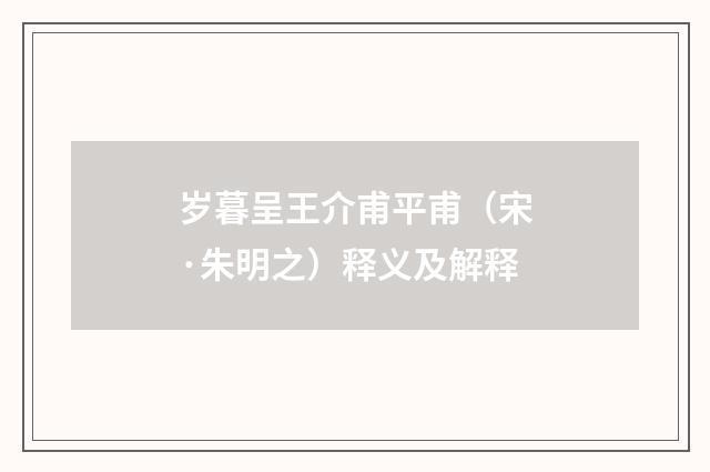 岁暮呈王介甫平甫（宋·朱明之）释义及解释