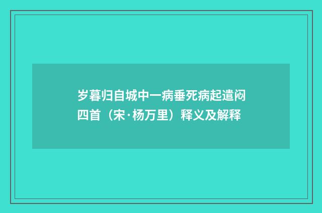 岁暮归自城中一病垂死病起遣闷四首（宋·杨万里）释义及解释