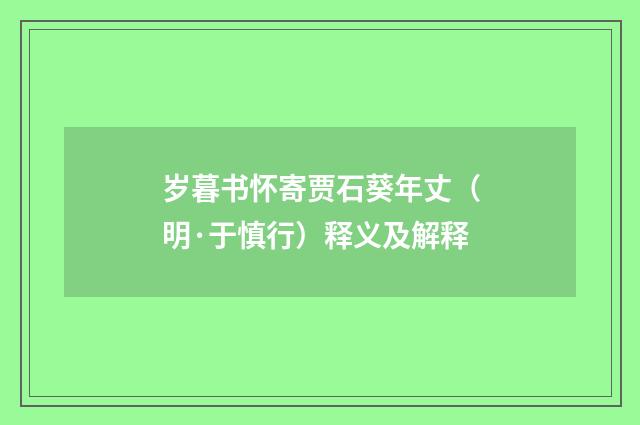岁暮书怀寄贾石葵年丈（明·于慎行）释义及解释