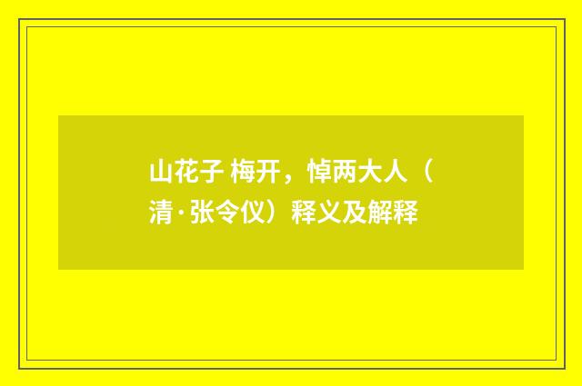 山花子 梅开，悼两大人（清·张令仪）释义及解释