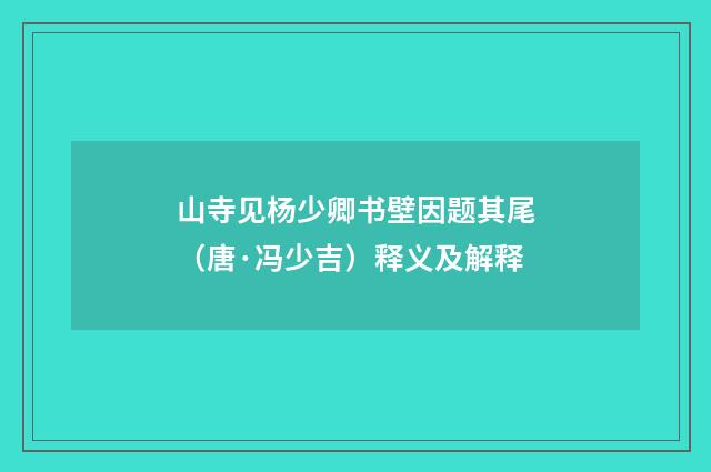 山寺见杨少卿书壁因题其尾（唐·冯少吉）释义及解释