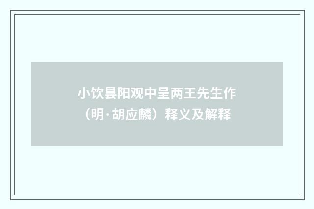 小饮昙阳观中呈两王先生作（明·胡应麟）释义及解释