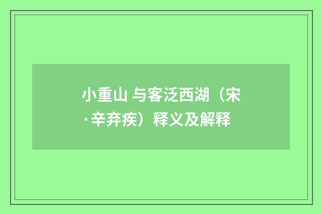 小重山 与客泛西湖（宋·辛弃疾）释义及解释