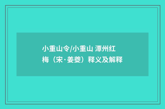 小重山令/小重山 潭州红梅（宋·姜夔）释义及解释