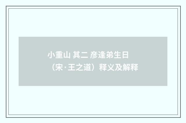 小重山 其二 彦逢弟生日（宋·王之道）释义及解释