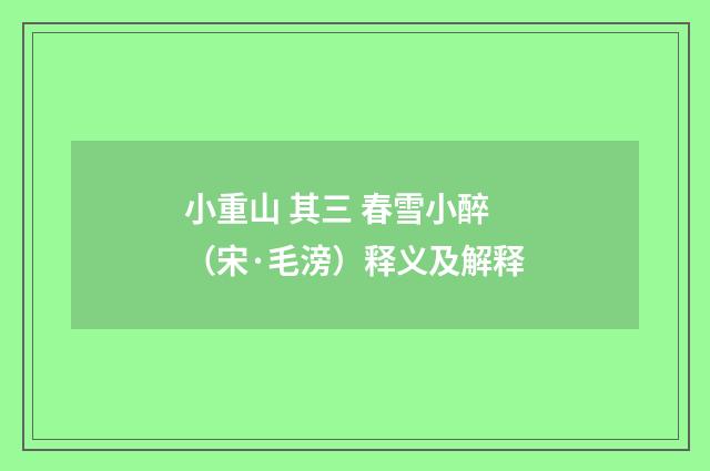 小重山 其三 春雪小醉（宋·毛滂）释义及解释