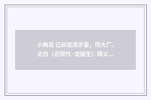小梅花 己卯淞滨岁晏，同大厂、贞白（近现代·龙榆生）释义及解释