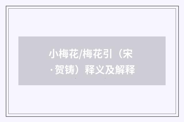 小梅花/梅花引（宋·贺铸）释义及解释