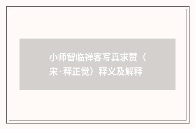 小师智临禅客写真求赞（宋·释正觉）释义及解释