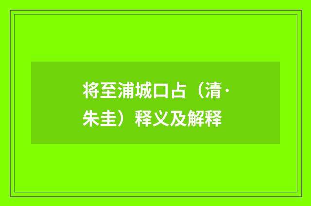 将至浦城口占（清·朱圭）释义及解释