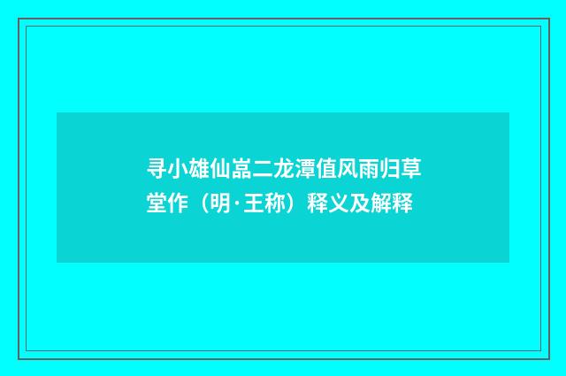 寻小雄仙嵓二龙潭值风雨归草堂作（明·王称）释义及解释