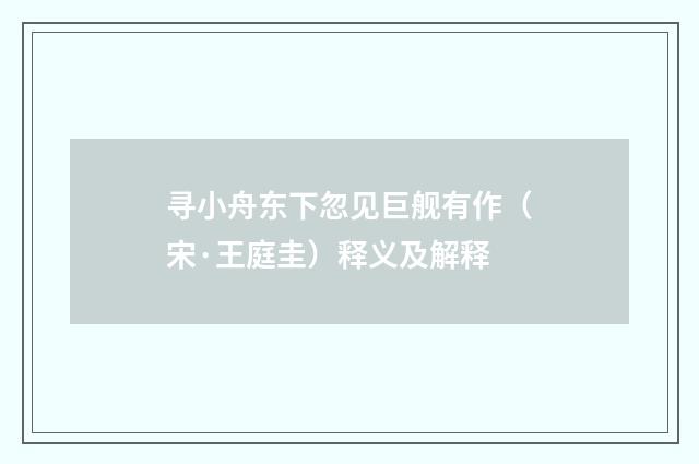 寻小舟东下忽见巨舰有作（宋·王庭圭）释义及解释