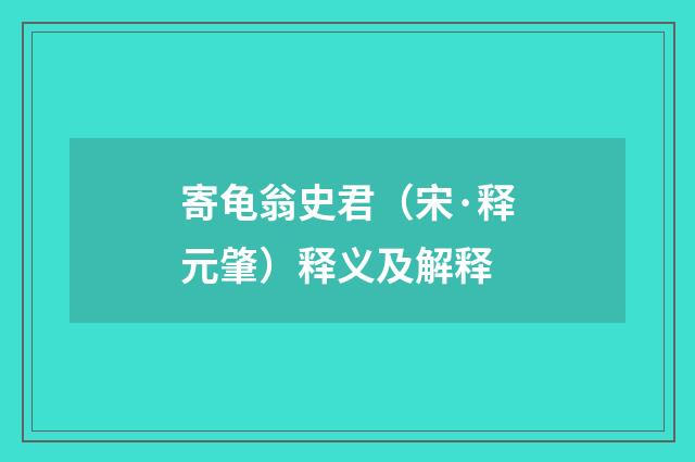 寄龟翁史君（宋·释元肇）释义及解释