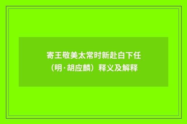 寄王敬美太常时新赴白下任（明·胡应麟）释义及解释