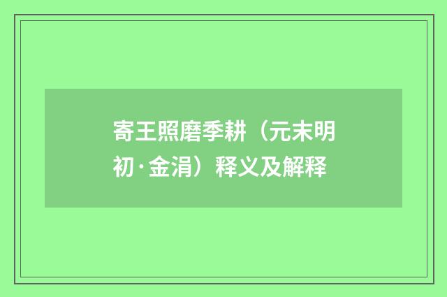 寄王照磨季耕（元末明初·金涓）释义及解释