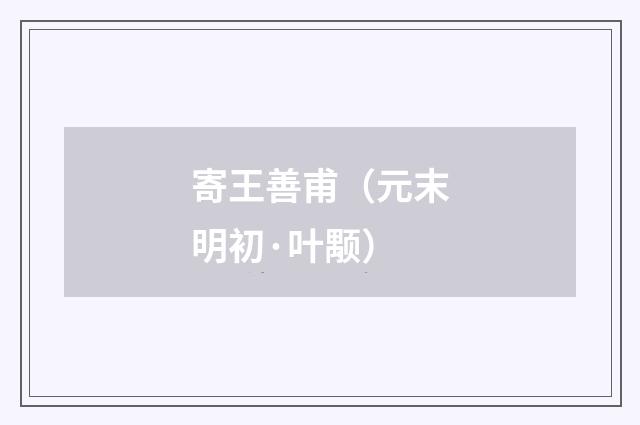 寄王善甫（元末明初·叶颙）释义及解释
