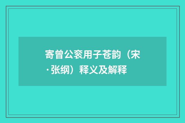 寄曾公衮用子苍韵（宋·张纲）释义及解释