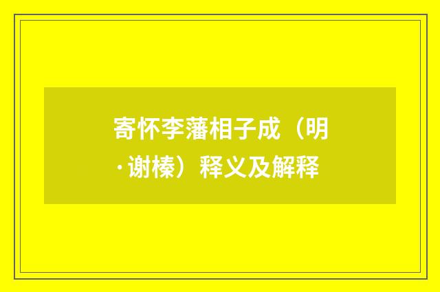 寄怀李藩相子成（明·谢榛）释义及解释