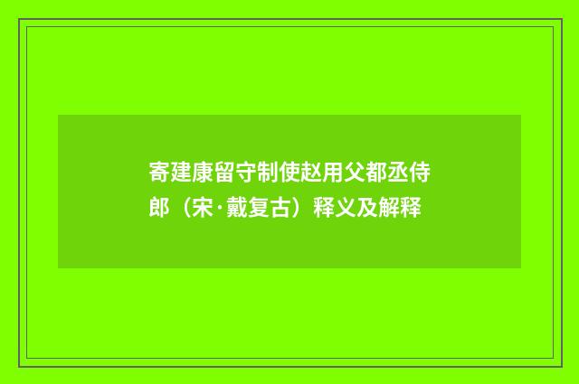 寄建康留守制使赵用父都丞侍郎（宋·戴复古）释义及解释