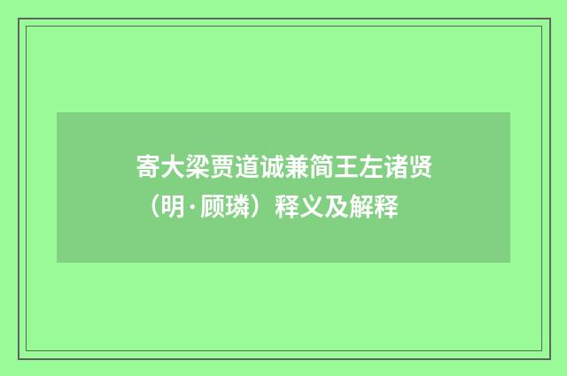 寄大梁贾道诚兼简王左诸贤（明·顾璘）释义及解释