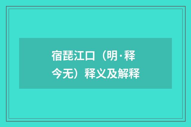 宿琵江口（明·释今无）释义及解释
