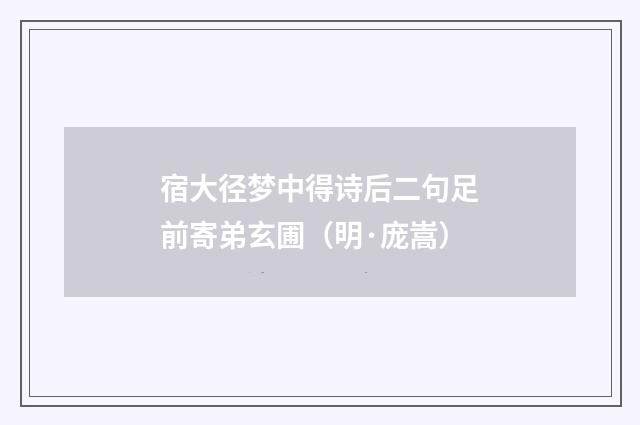 宿大径梦中得诗后二句足前寄弟玄圃（明·庞嵩）释义及解释