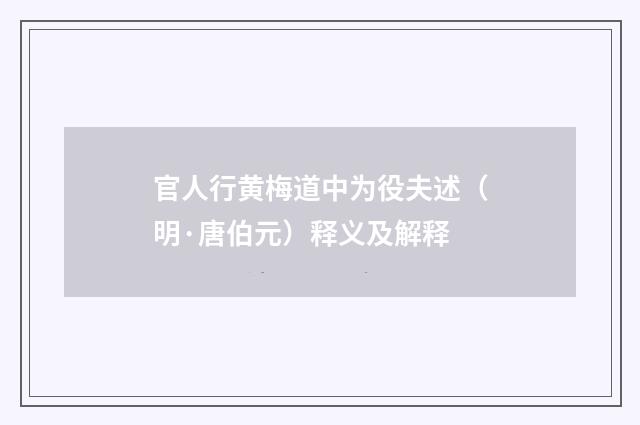 官人行黄梅道中为役夫述（明·唐伯元）释义及解释