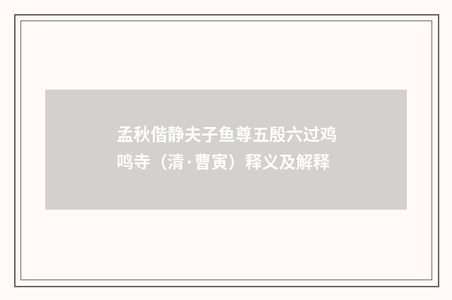 孟秋偕静夫子鱼尊五殷六过鸡鸣寺（清·曹寅）释义及解释