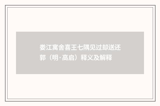 娄江寓舍喜王七隅见过却送还郭（明·高启）释义及解释