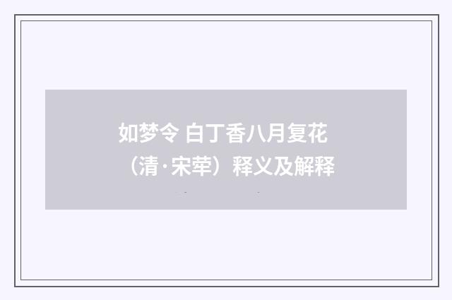 如梦令 白丁香八月复花（清·宋荦）释义及解释