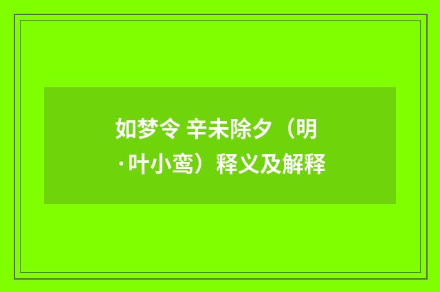 如梦令 辛未除夕（明·叶小鸾）释义及解释