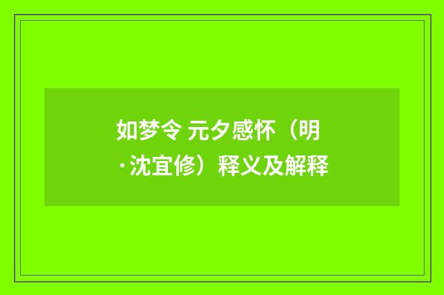 如梦令 元夕感怀（明·沈宜修）释义及解释