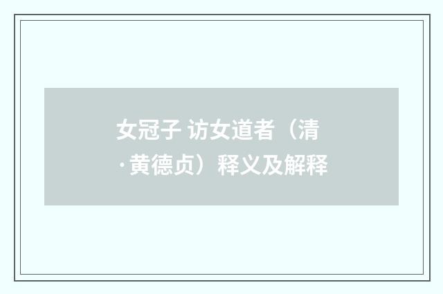 女冠子 访女道者（清·黄德贞）释义及解释