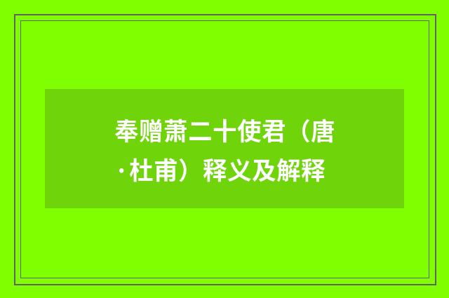 奉赠萧二十使君（唐·杜甫）释义及解释