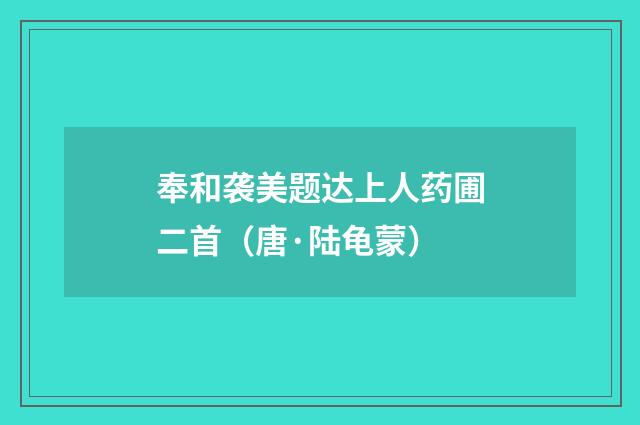 奉和袭美题达上人药圃二首（唐·陆龟蒙）释义及解释