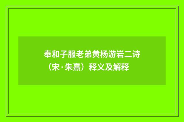 奉和子服老弟黄杨游岩二诗(宋·朱熹)释义及解释