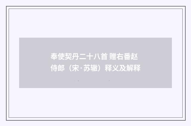 奉使契丹二十八首 赠右番赵侍郎（宋·苏辙）释义及解释