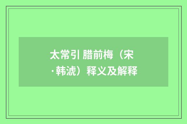 太常引 腊前梅（宋·韩淲）释义及解释