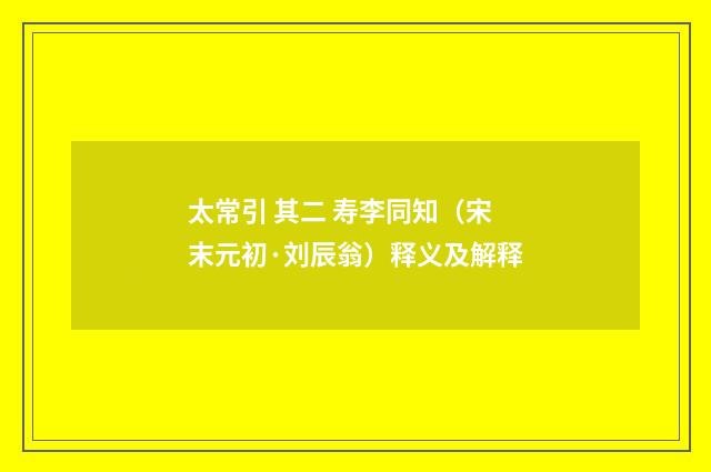 太常引 其二 寿李同知（宋末元初·刘辰翁）释义及解释
