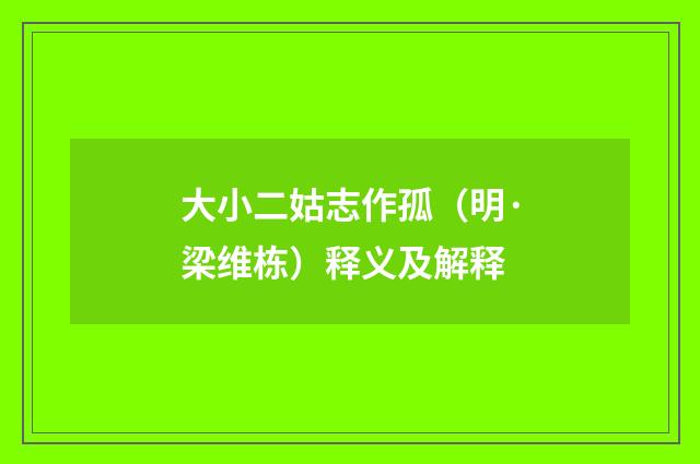 大小二姑志作孤（明·梁维栋）释义及解释