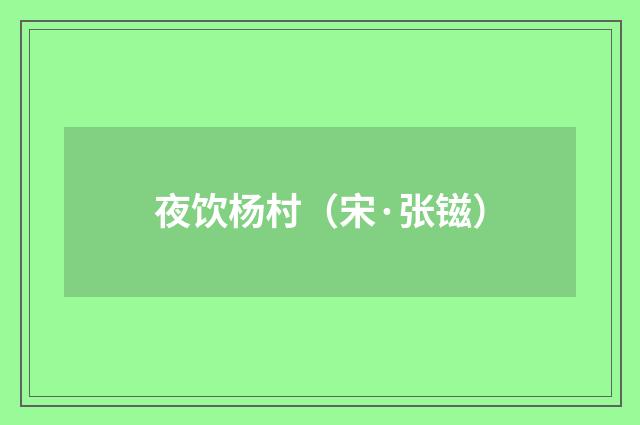夜饮杨村（宋·张镃）释义及解释