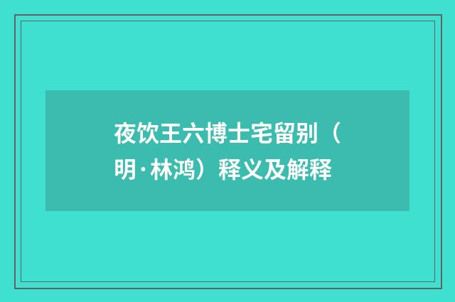 夜饮王六博士宅留别（明·林鸿）释义及解释