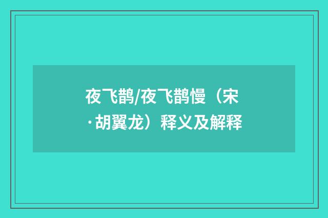 夜飞鹊/夜飞鹊慢（宋·胡翼龙）释义及解释