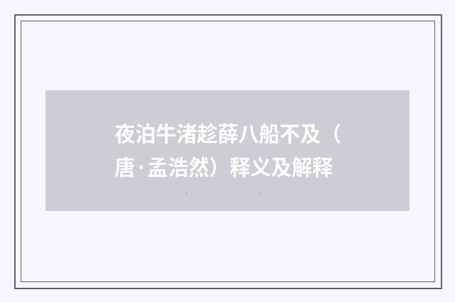 夜泊牛渚趁薛八船不及（唐·孟浩然）释义及解释