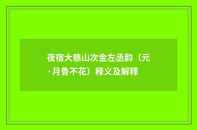 夜宿大慈山次金左丞韵（元·月鲁不花）释义及解释