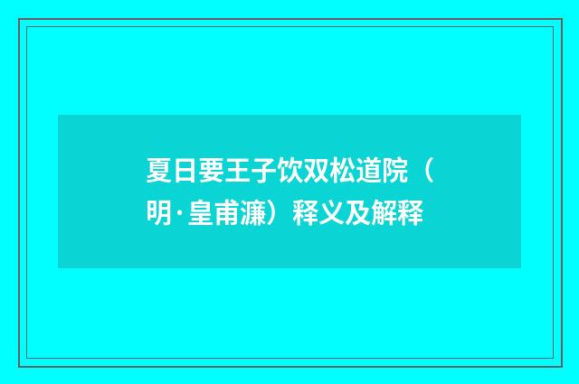 夏日要王子饮双松道院（明·皇甫濂）释义及解释