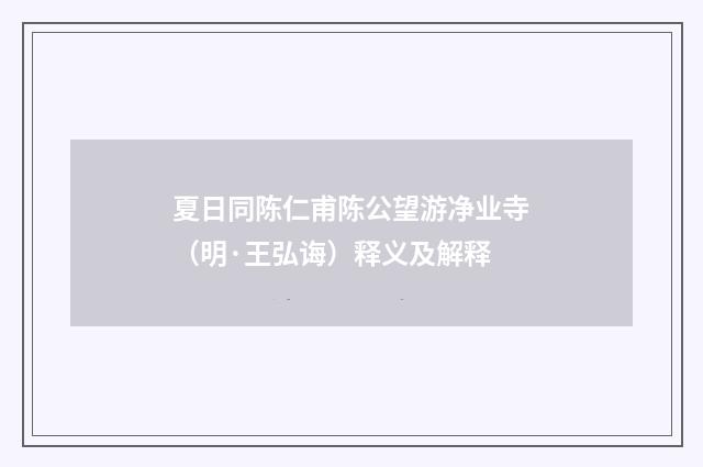 夏日同陈仁甫陈公望游净业寺（明·王弘诲）释义及解释