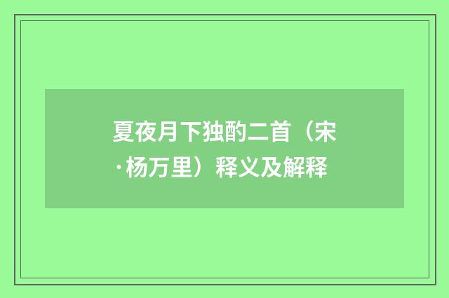 夏夜月下独酌二首（宋·杨万里）释义及解释