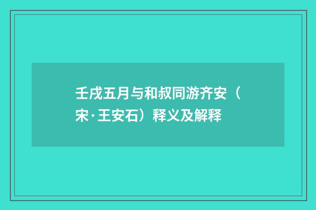 壬戌五月与和叔同游齐安（宋·王安石）释义及解释