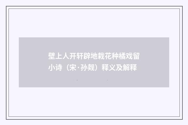 壁上人开轩辟地栽花种橘戏留小诗（宋·孙觌）释义及解释